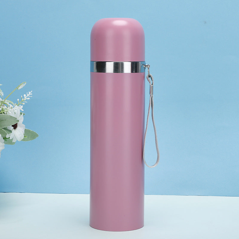 Bullet large capacity sports water bottle fashion 304 stainless steel thermos cup outdoor sports rope water Cup