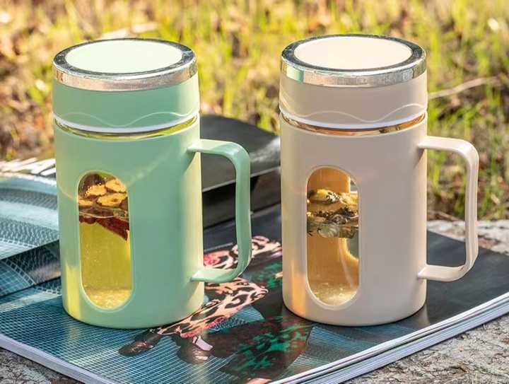 500ml Double Layer Glass Mug with Handle | Office Tea Mug with Strainer