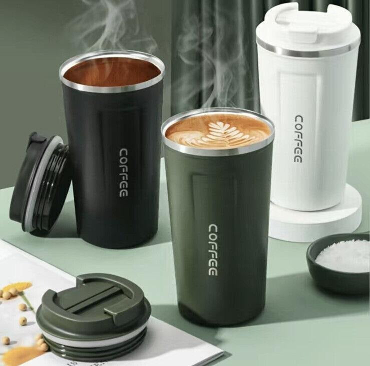 Imported Stainless Steel Vacuum Thermos Coffee Mug & Travel Flask – 380ml / 500ml, 304 Grade, Hot & Cold Insulated Tea Coffee Cup with Spill-Proof & Leakproof Lid, Ideal for Sports, Gym & Travel, Reusable Coffee Mug for Men & Women