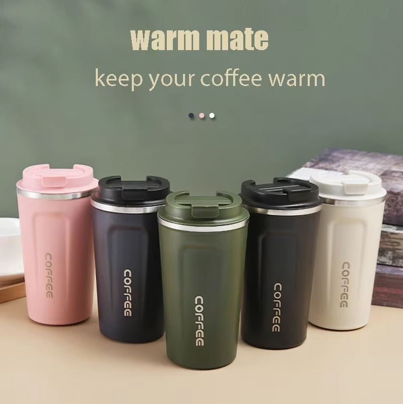 Imported Stainless Steel Vacuum Thermos Coffee Mug & Travel Flask – 380ml / 500ml, 304 Grade, Hot & Cold Insulated Tea Coffee Cup with Spill-Proof & Leakproof Lid, Ideal for Sports, Gym & Travel, Reusable Coffee Mug for Men & Women